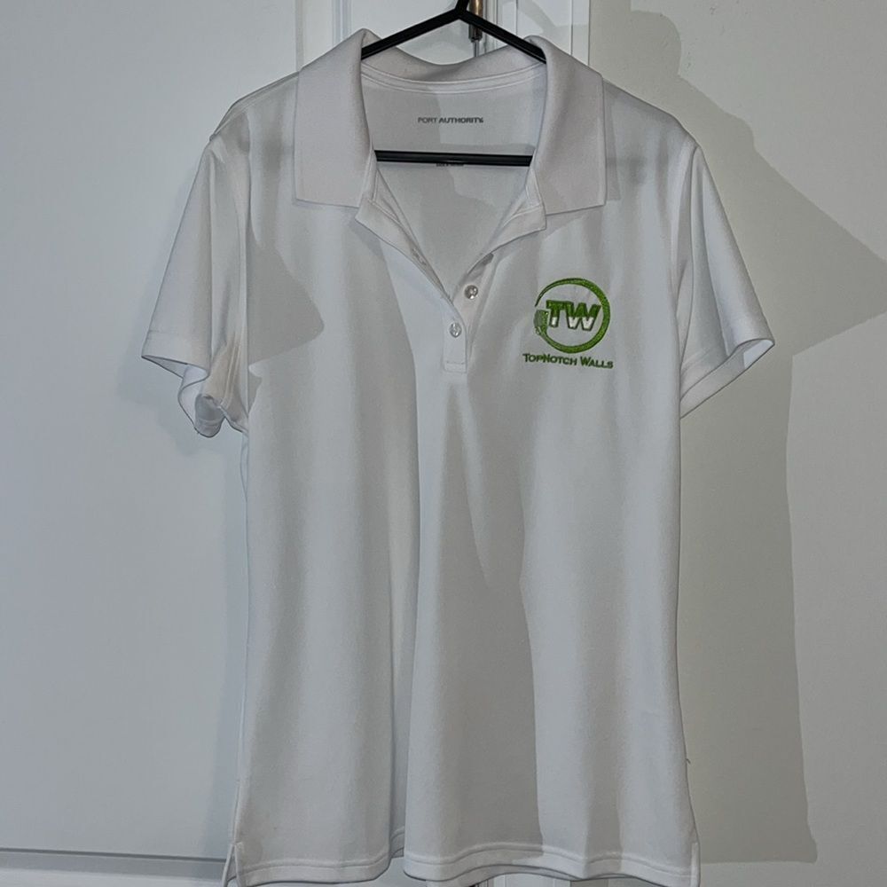 White womens ladies house paining paint brush golf polo shirt M polyester